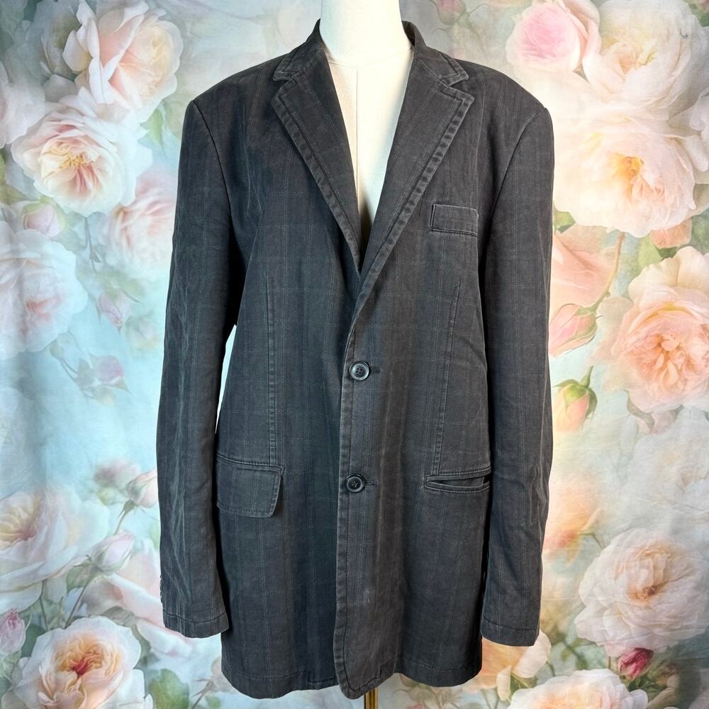 Vintage Engbers Germany Black & Grey Box Pattern 2 Button Cotton Blazer Jacket